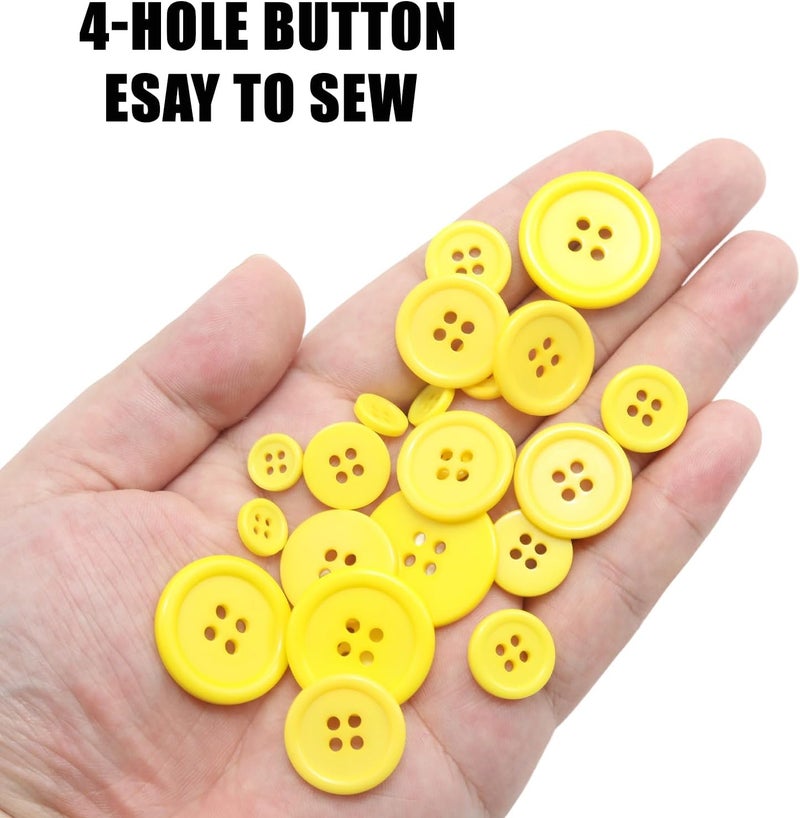 Lilaly 100 pcs Yellow Buttons for Crafts, 5 Sizes Mixed Round Sewing Buttons for Clothes, Suitable for for DIY Crafts, Coats, Shirts, Pants, Shorts - Image 3